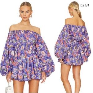 Caroline Constas Purple Floral Off-Shoulder Mini Dress